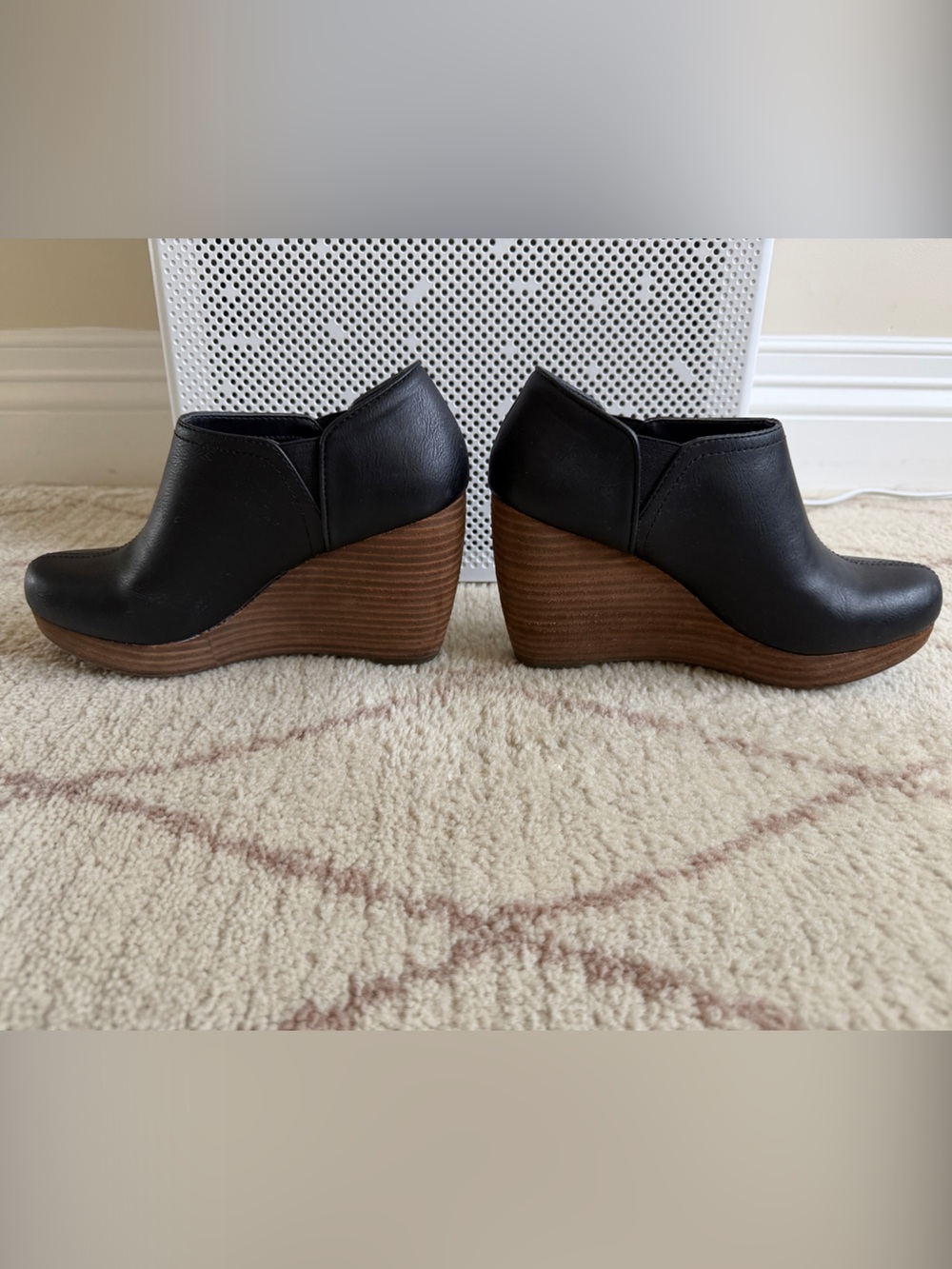 Dr. Scholl’s Black Leather Wedge Booties with Wood Platform